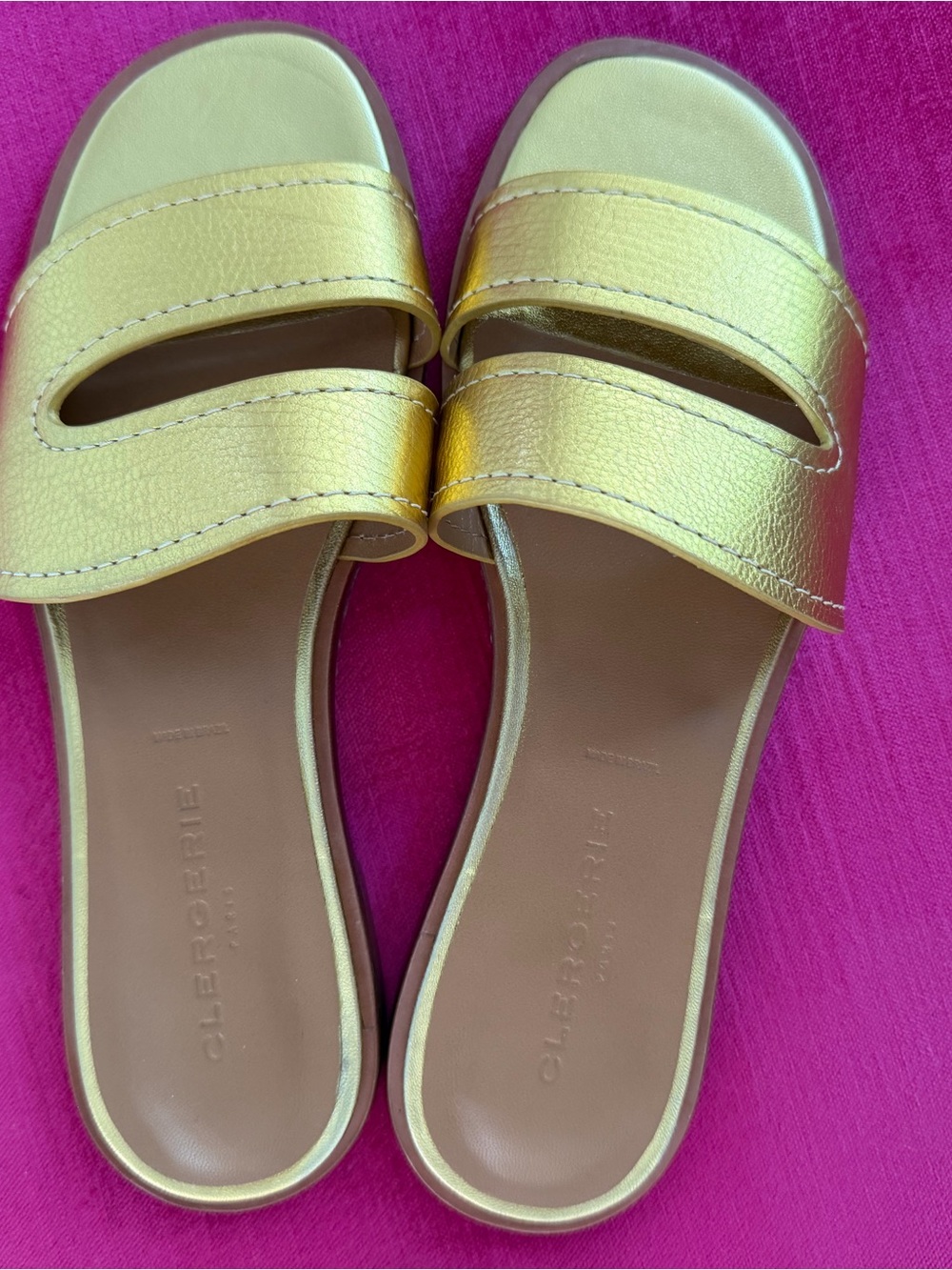 Robert Clergerie Metallic Gold Double-Strap Slide Sandals